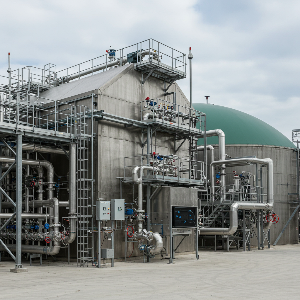 Nowoczesna biogazownia z hermetyczną halą przyjęcia substratów i biofiltrem — minimalne odory