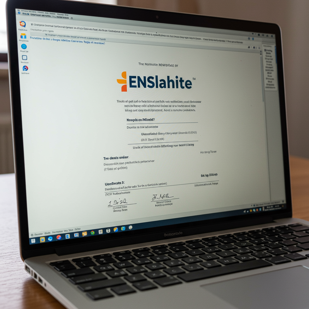 Weryfikacja certyfikatu ENplus A1 na enplus-pellets.eu — laptop z wynikami wyszukiwania producenta